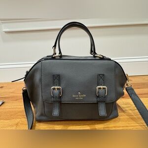 Kate Spade Gray and Black Piped Crossbody Convertible Leather Satchel Like New